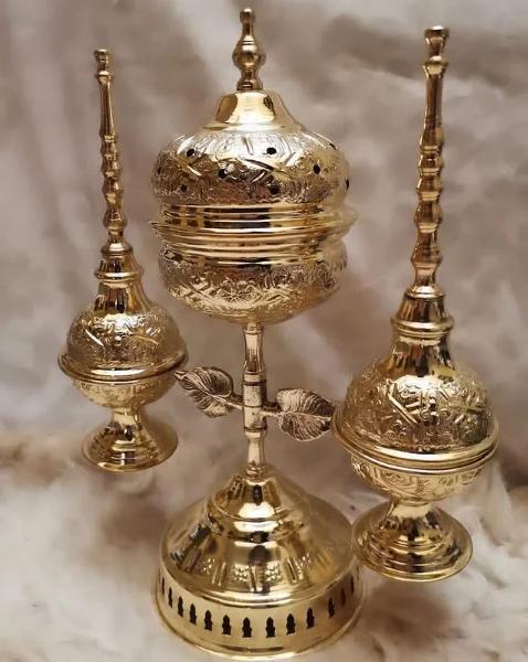 طقم مباخر نحاسية ذهبية